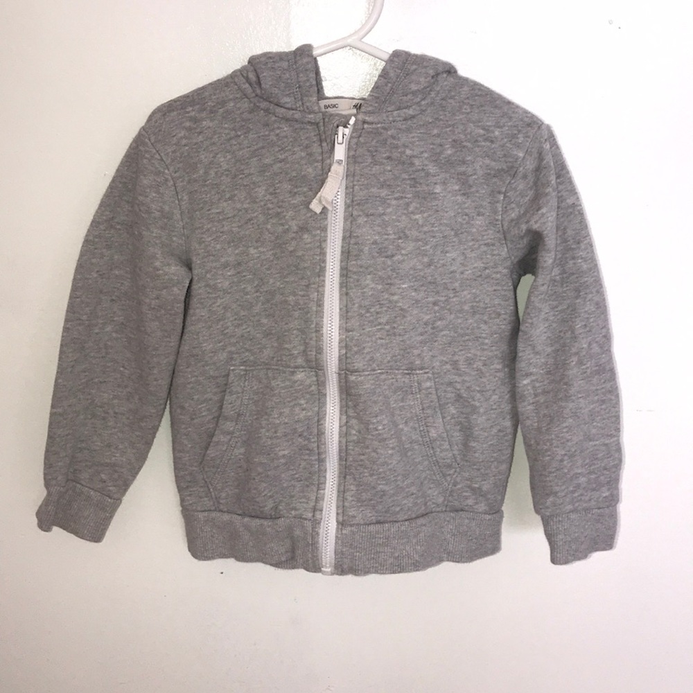 H&M light gray kids zipper sweater with hood